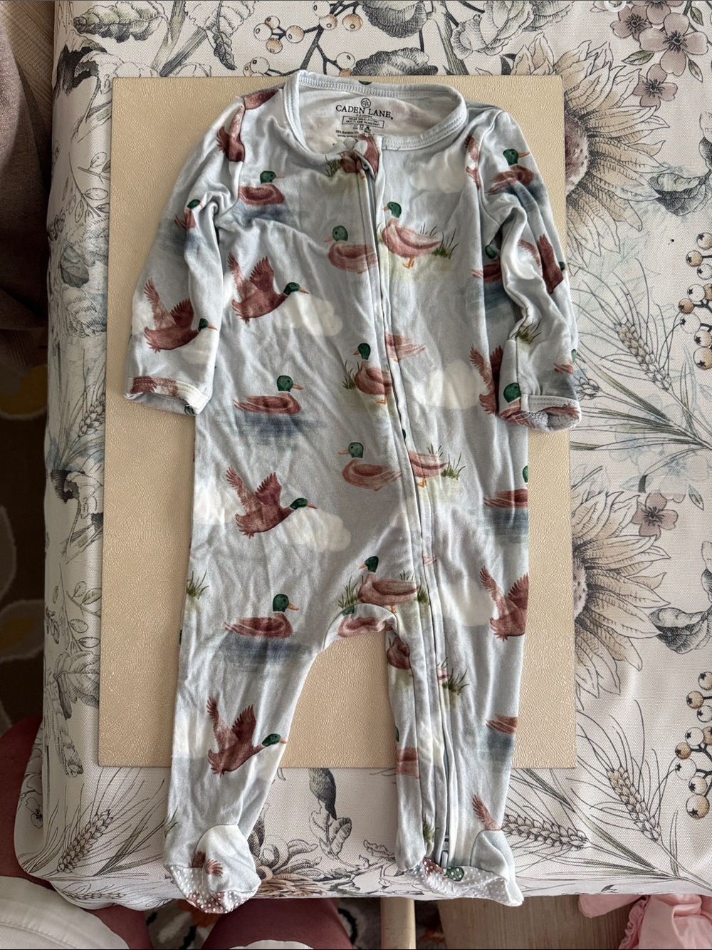 Caden Lane- Duck-Print Footed Baby One-Piece